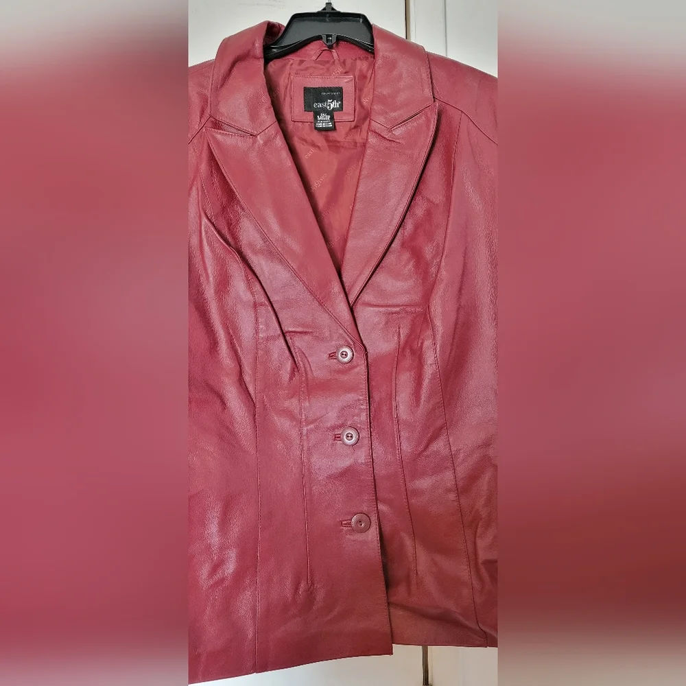 Women's Red Leather Jacket - Picture 3 of 5
